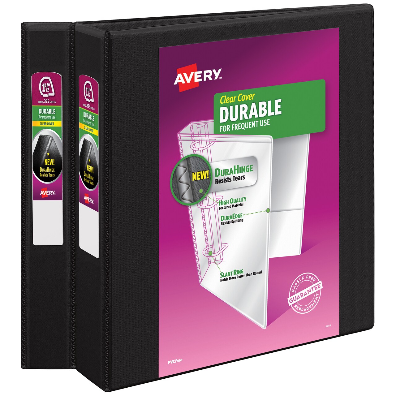Avery Durable View 3 Ring Binders, 1.5 Inch Slant Rings, 2 Black Binders (46040)